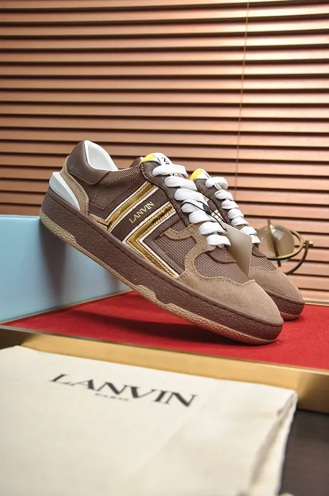 Lanvin حذاء رياضي بني وذهبي خطوط أسلوب حياة 7