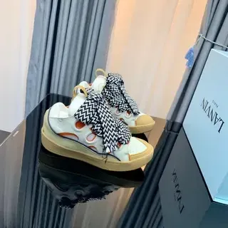 Lanvin Laceless Sneaker सफेद नारंगी Zigzag Strap Lifestyle Sneakers