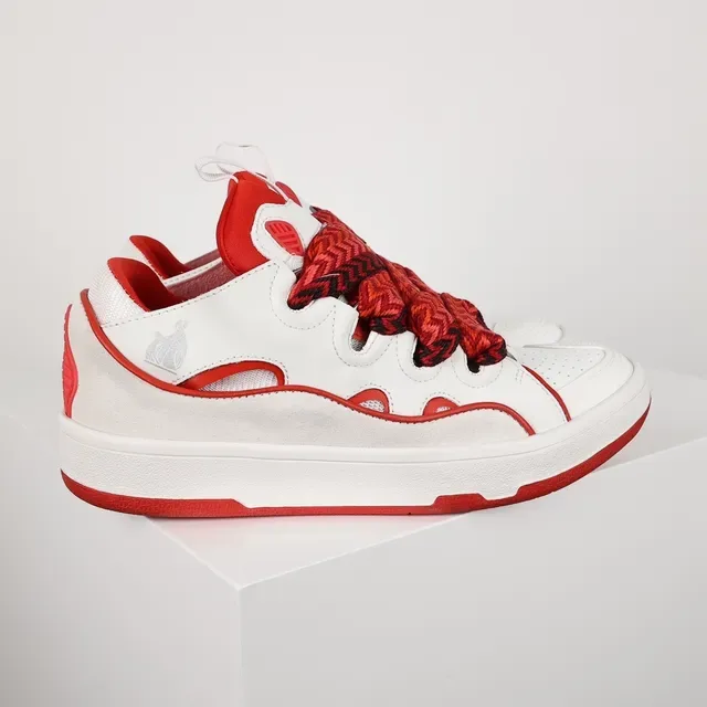 Le Coq Sportif White Red Wave-Cut Overlays Braided Laces Lifestyle Sneakers 3