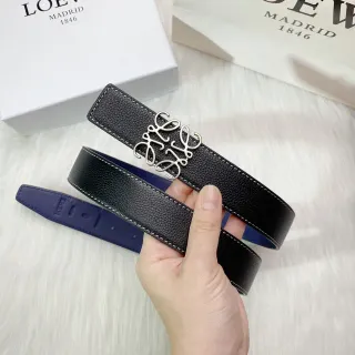 Loewe Anagram Belt حزام أسود وأزرق قابل للانعكاس من الجلد