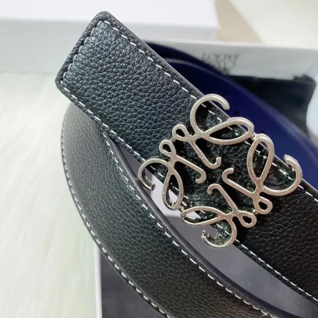 Loewe Anagram Belt কালো ও নীল উল্টানো চামড়ার বেল্ট 2