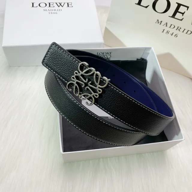 Loewe Anagram Belt কালো ও নীল উল্টানো চামড়ার বেল্ট 3