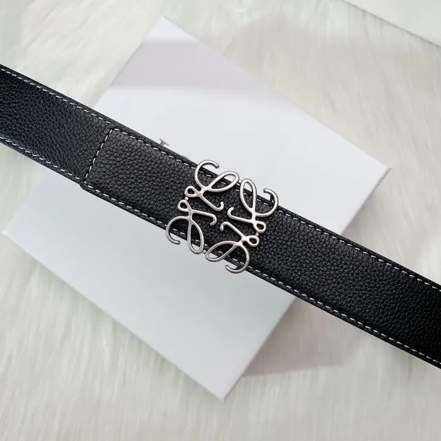 Loewe Anagram Belt কালো ও নীল উল্টানো চামড়ার বেল্ট 5