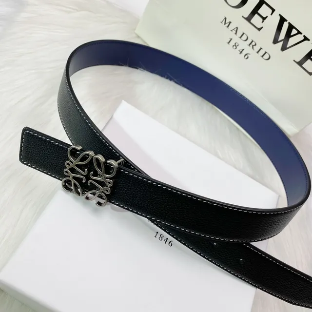 Loewe Anagram Belt কালো ও নীল উল্টানো চামড়ার বেল্ট 7