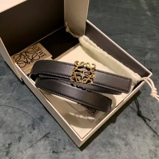 Loewe Anagram Belt Black Gold Narrow Strap Buckle Leather Belt