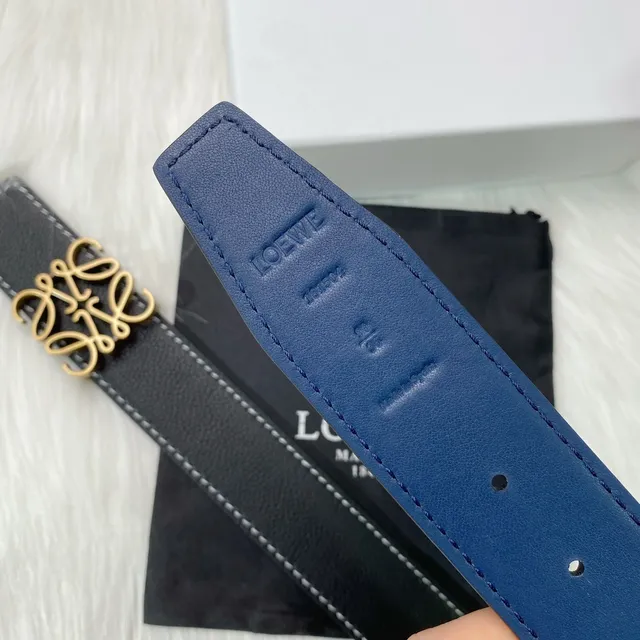 Loewe Anagram Noir Marine Reversible Texturé Boucle Or Ceinture Cuir 8