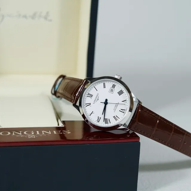 Longines भूरा सफेद क्लासिक ड्रेस रोमन अंक डायल यांत्रिक घड़ी 3