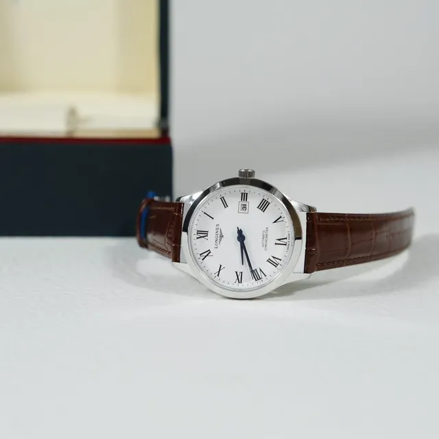 Longines भूरा सफेद क्लासिक ड्रेस रोमन अंक डायल यांत्रिक घड़ी 6