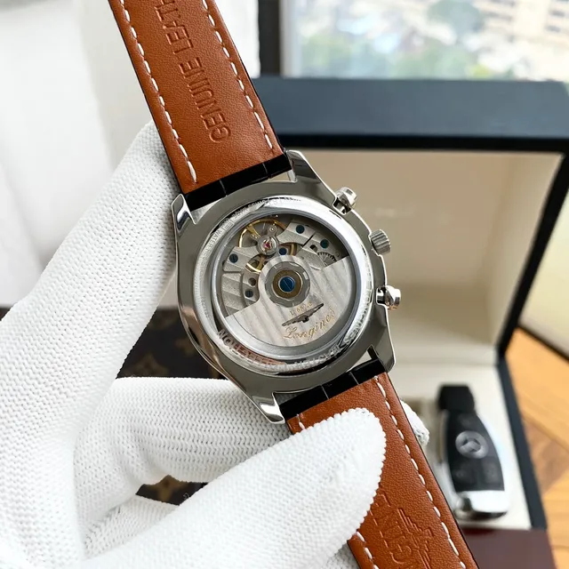 Longines Master Collection Chronograph Moonphase White Dial Black Leather Mechanical Watch 3