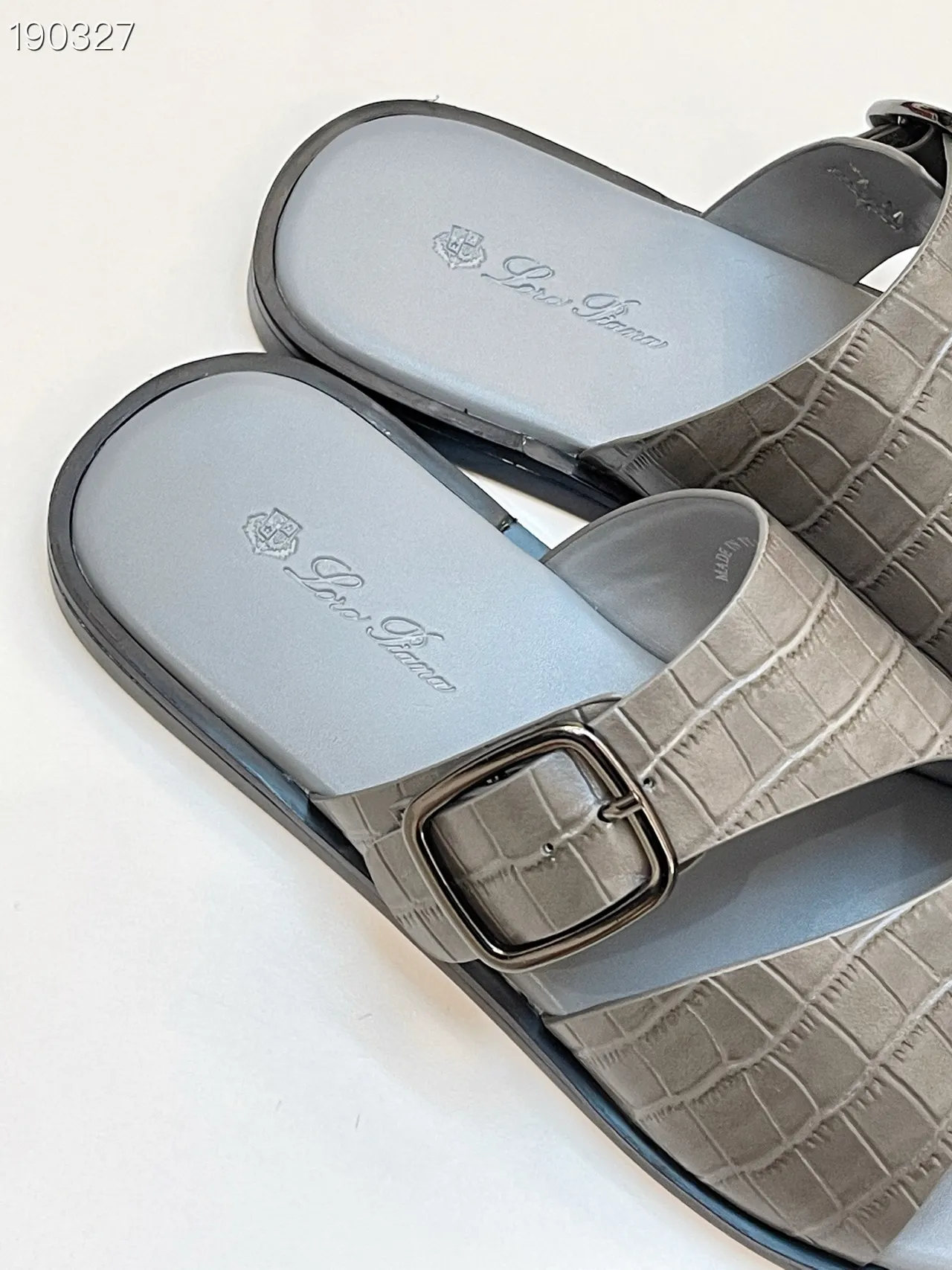 Loro Piana صندل كاجوال نقش تمساح حزام مزدوج إبزيم 3