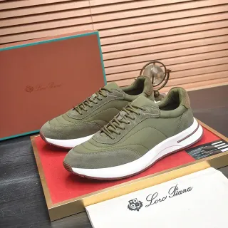 Loro Piana 橄榄绿麂皮和纺织生活方式运动鞋