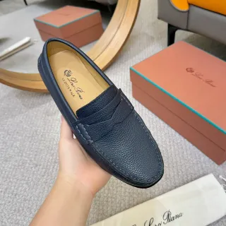 Loro Piana Penny Loafer Azul Marinho Couro Pebbled Mocassins