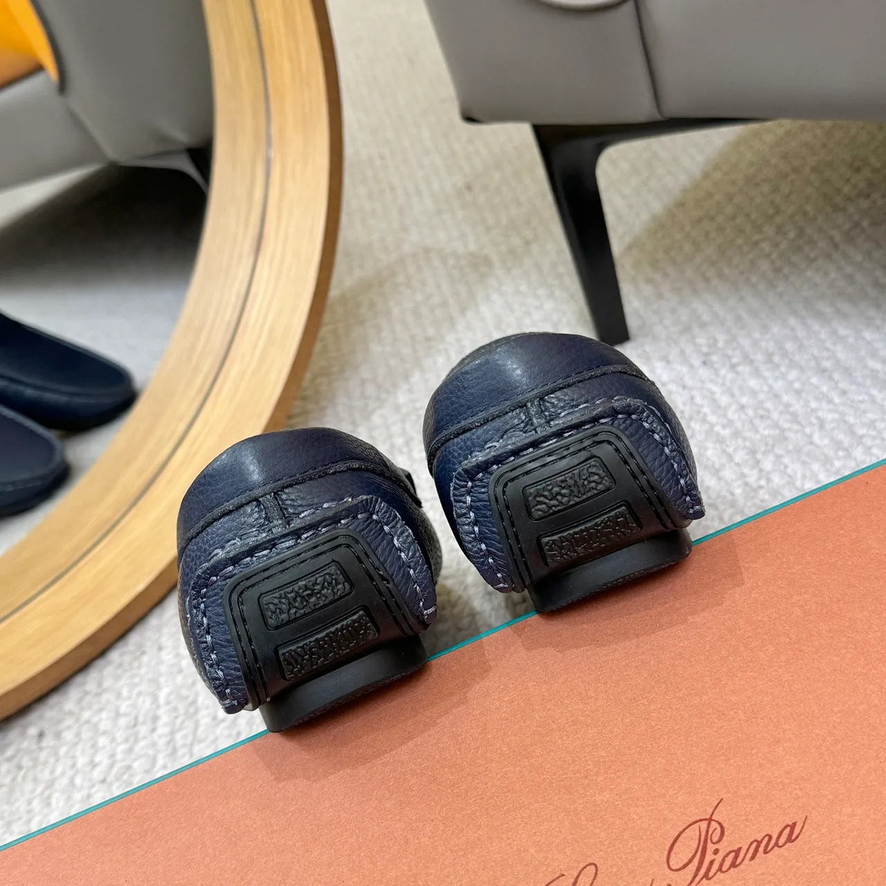 Loro Piana Penny Loafer أزرق بحري جلد مقرمش أحذية بدون أربطة 9