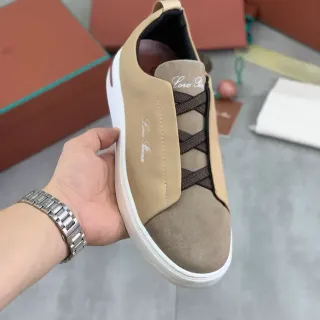 Loro Piana 一脚蹬麂皮和皮革米色生活方式运动鞋