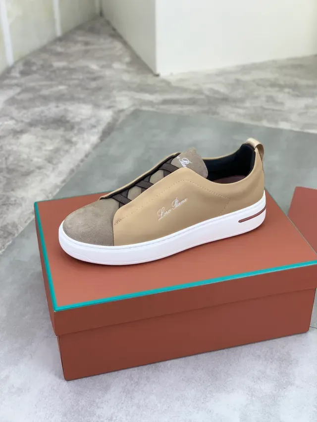 Loro Piana Slip-On Suede and Leather Beige Lifestyle Sneaker 4