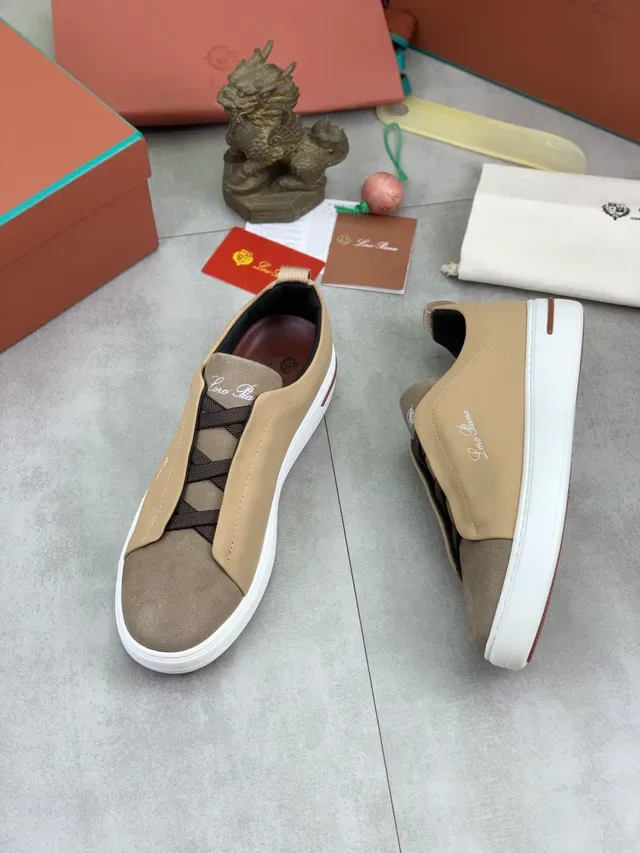Loro Piana Slip-On Suede and Leather Beige Lifestyle Sneaker 5
