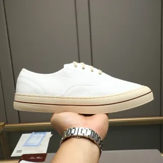 Loro Piana White Pebbled Leather Cupsole Casual Shoe