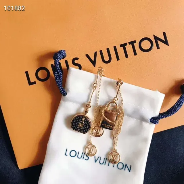Louis Vuitton Asymmetrical Monogram Lock Motif Gold-Tone Earrings 4