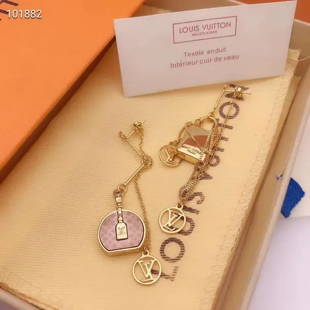 Louis Vuitton Asymmetrical Monogram Lock Motif Gold-Tone Earrings 7