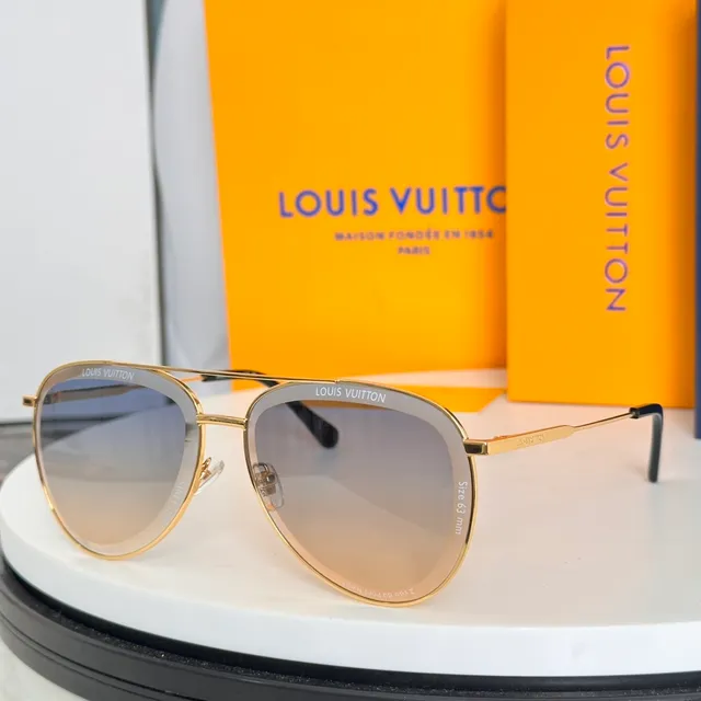 Louis Vuitton Gafas de Sol Aviador Dorado Plata Marco de Metal 4