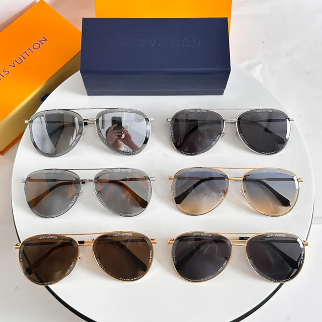 Louis Vuitton Gafas de Sol Aviador Dorado Plata Marco de Metal 9