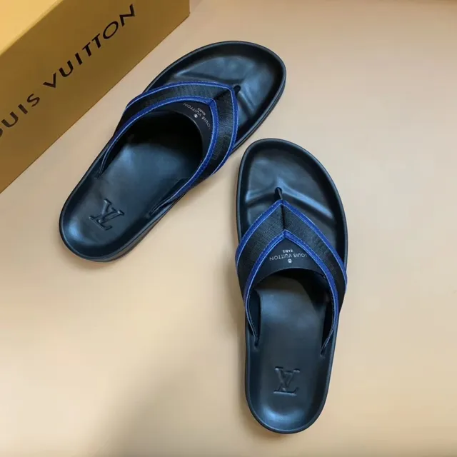 Louis Vuitton Black Blue Molded Rubber Sole Woven Nylon Strap Slippers 5