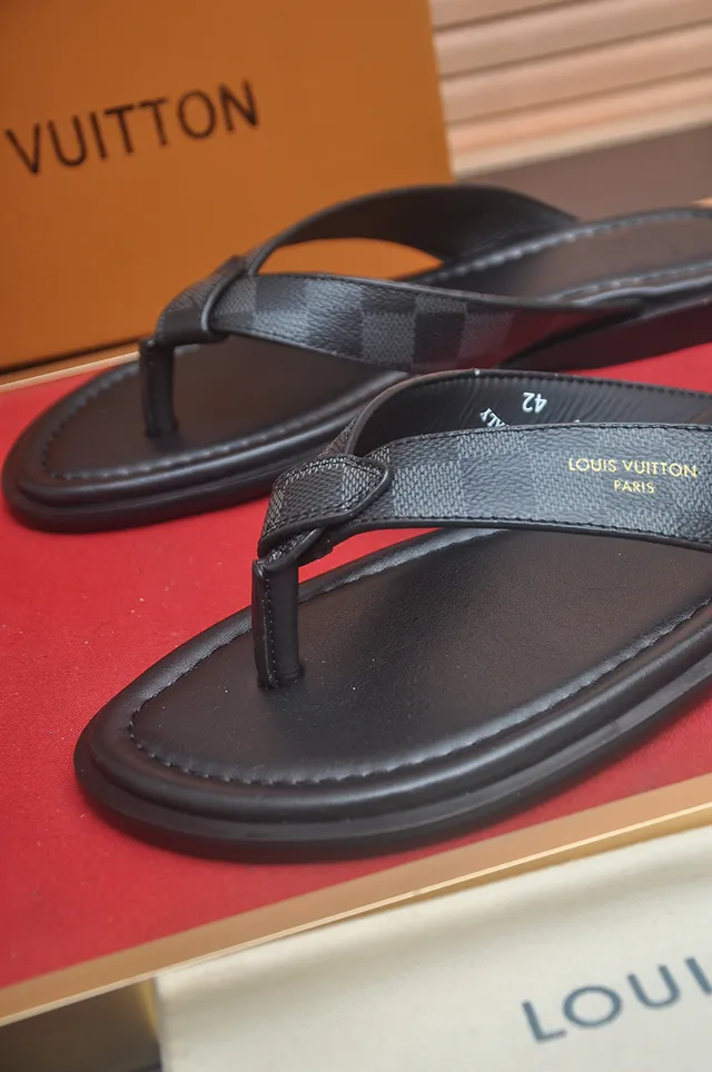 Louis Vuitton Black Brown Leather Sole Thong Silhouette Slippers 2