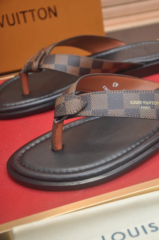 Louis Vuitton Black Brown Leather Sole Thong Silhouette Slippers 3