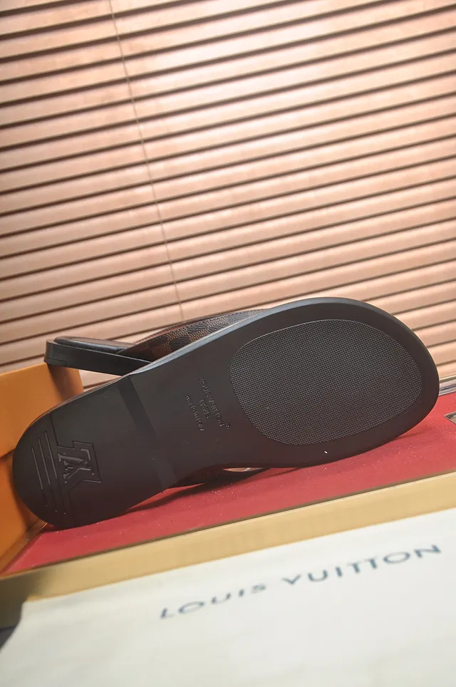 Louis Vuitton Black Brown Leather Sole Thong Silhouette Slippers 4
