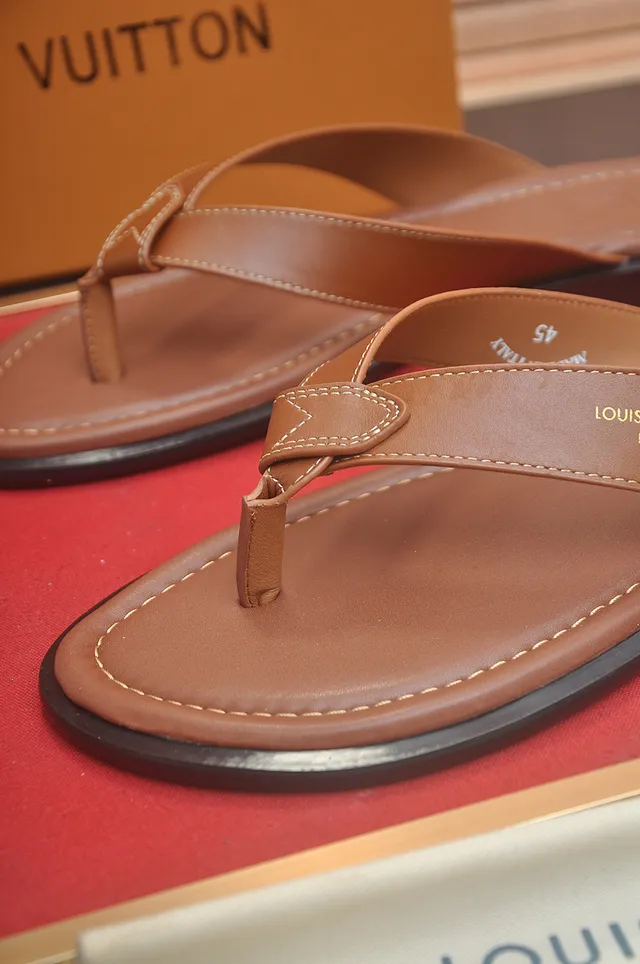 Louis Vuitton Black Brown Leather Sole Thong Silhouette Slippers 7