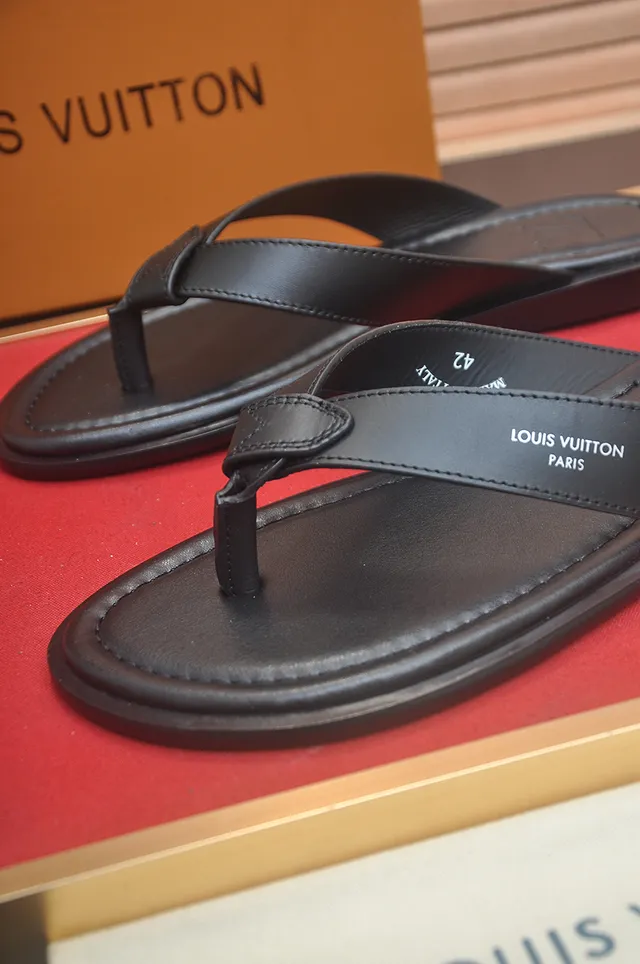 Louis Vuitton Black Brown Leather Sole Thong Silhouette Slippers 8