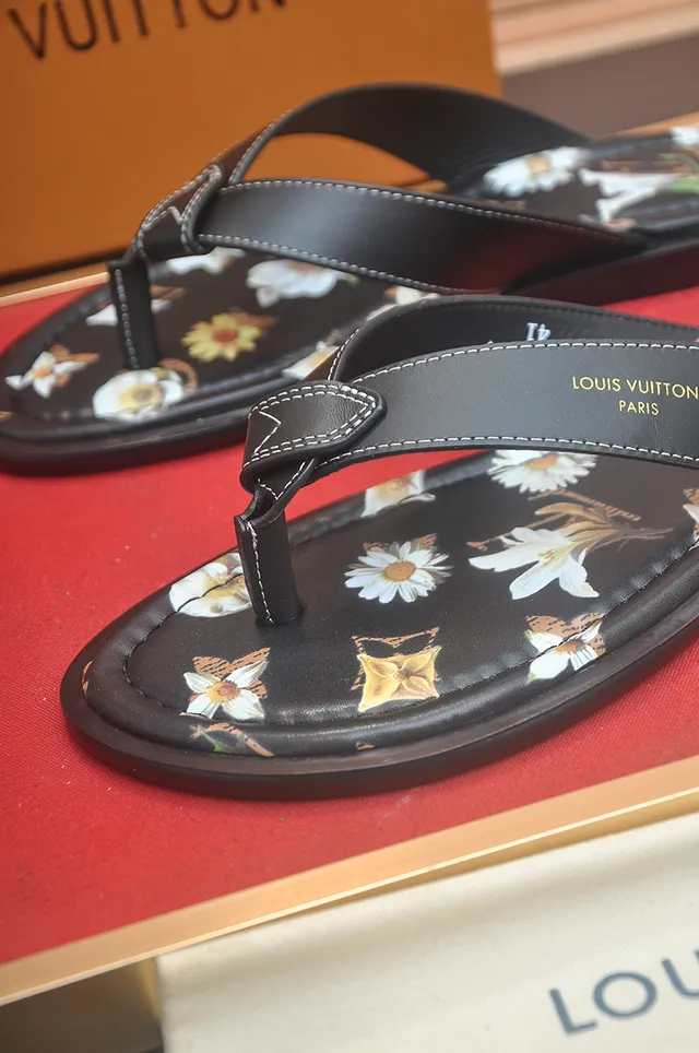 Louis Vuitton Black Brown Leather Sole Thong Silhouette Slippers 9
