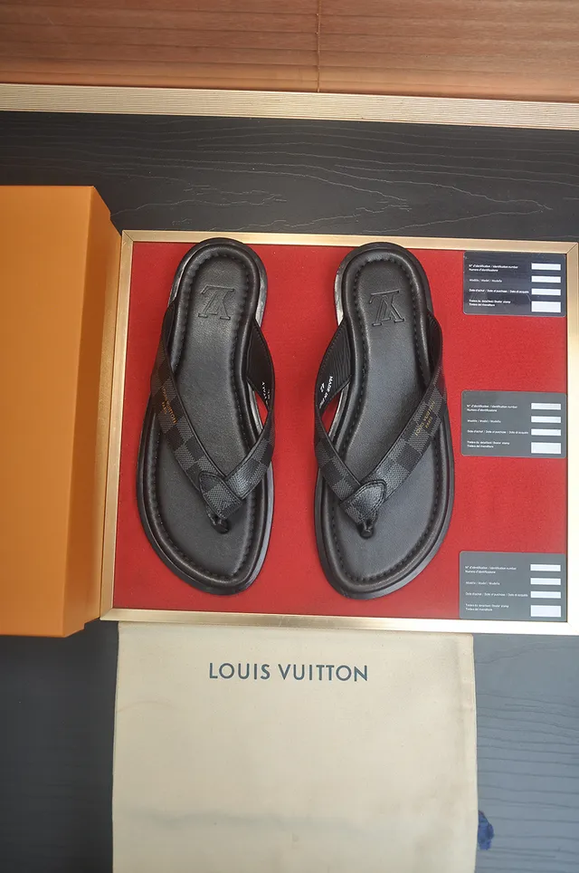 Louis Vuitton Black Brown Leather Sole Thong Silhouette Slippers 10
