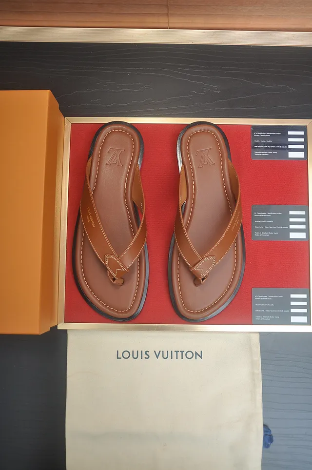 Louis Vuitton Black Brown Leather Sole Thong Silhouette Slippers 13