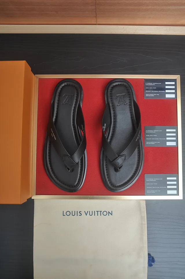Louis Vuitton Black Brown Leather Sole Thong Silhouette Slippers 14
