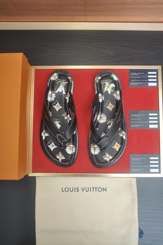 Louis Vuitton Black Brown Leather Sole Thong Silhouette Slippers 15