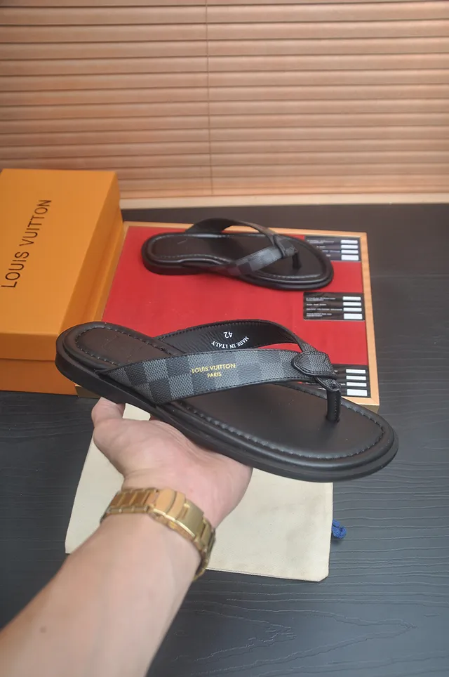 Louis Vuitton Black Brown Leather Sole Thong Silhouette Slippers 16