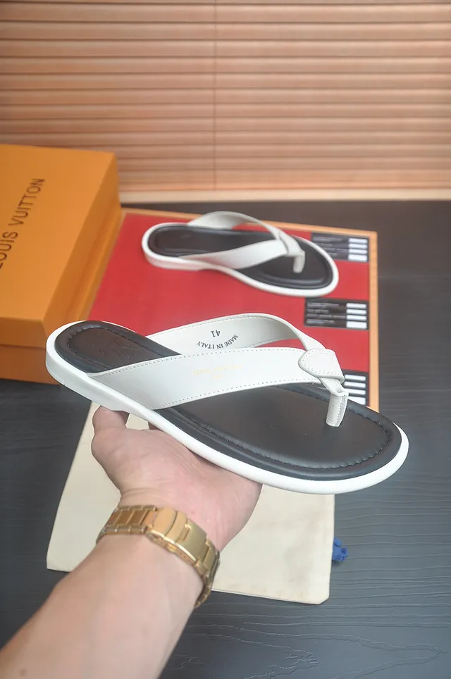 Louis Vuitton Black Brown Leather Sole Thong Silhouette Slippers 18