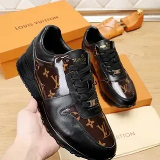 Louis Vuitton 黑色棕色马图印花涂层面板皮革覆盖生活方式运动鞋