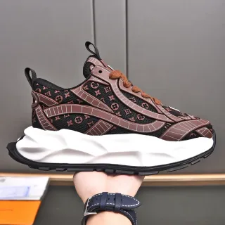 Louis Vuitton Black Brown Monogrammed Mesh Sculpted White Midsole Chunky Sneakers