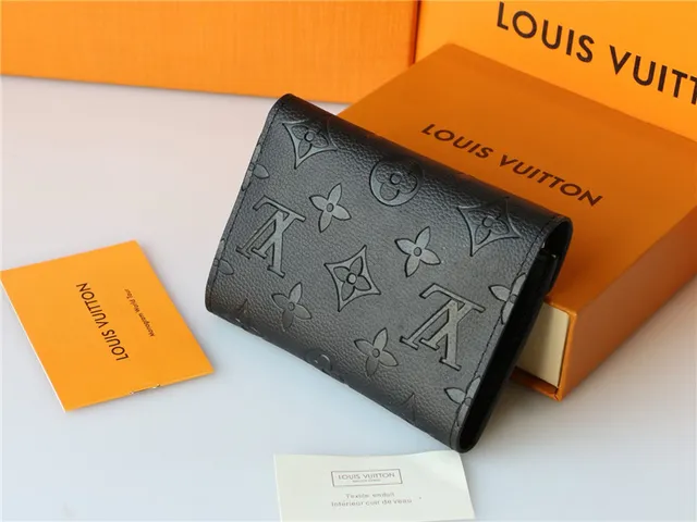 Louis Vuitton Black Gold এমবসড মনোগ্রাম চামড়া Envelope Flap Short Wallet 15