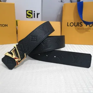 Louis Vuitton काला सोने का उभरा हुआ Monogram टेक्स्चर लेदर बेल्ट