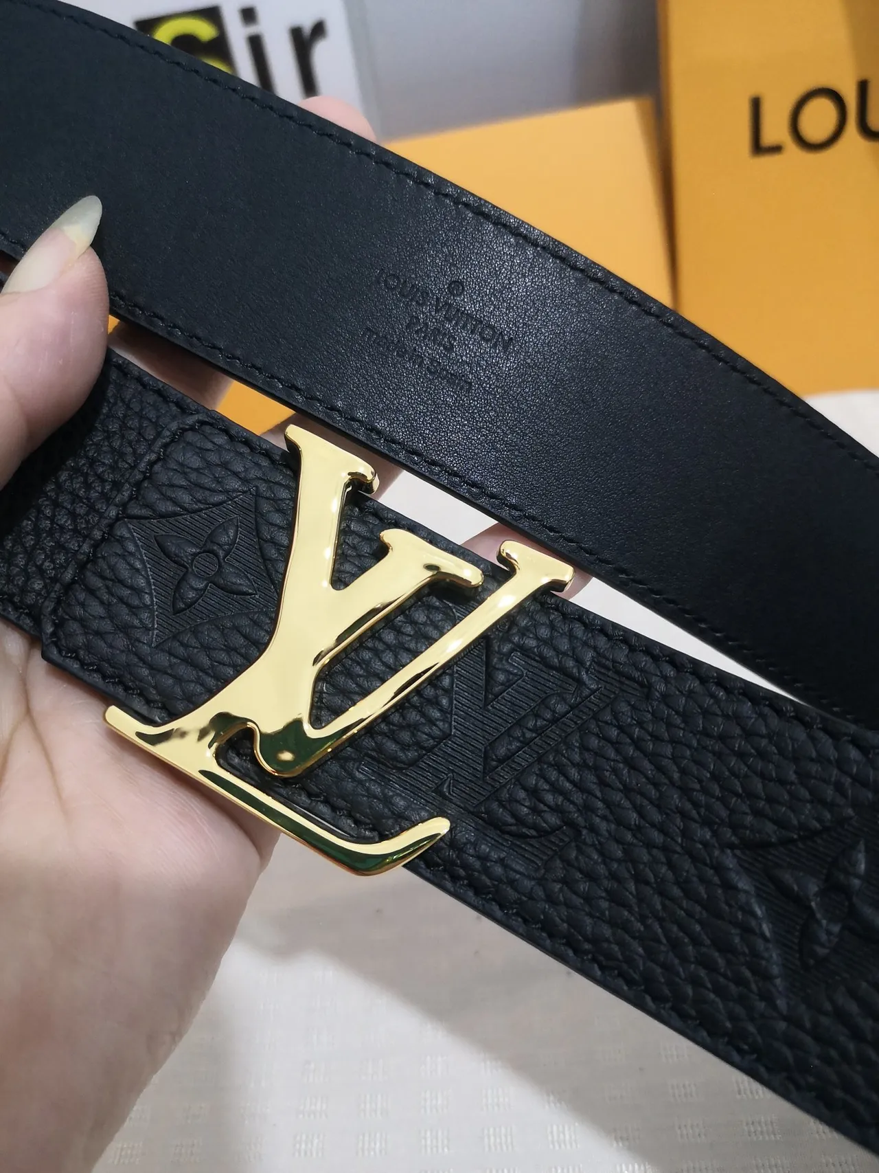 Louis Vuitton Black Gold Embossed Monogram Textured Leather Belt 4