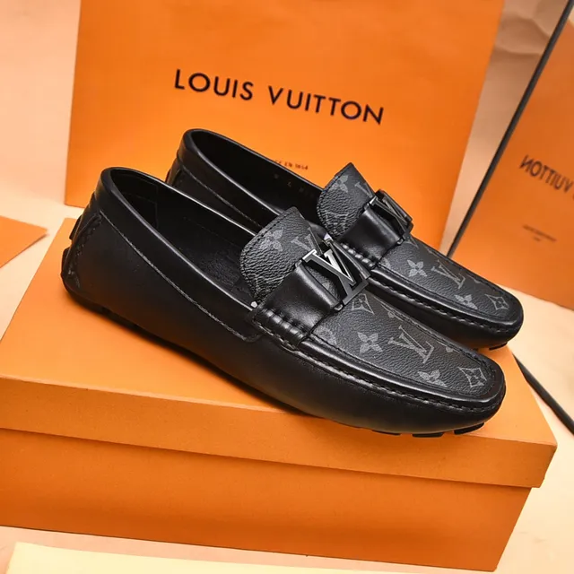 Louis Vuitton Black Gray Monogram Canvas Leather-Trimmed Loafer 2