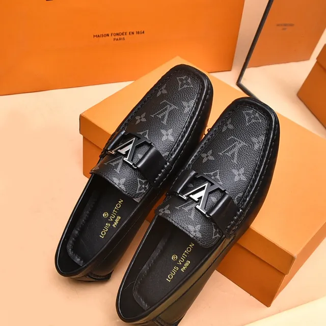 Louis Vuitton Black Gray Monogram Canvas Leather-Trimmed Loafer 4