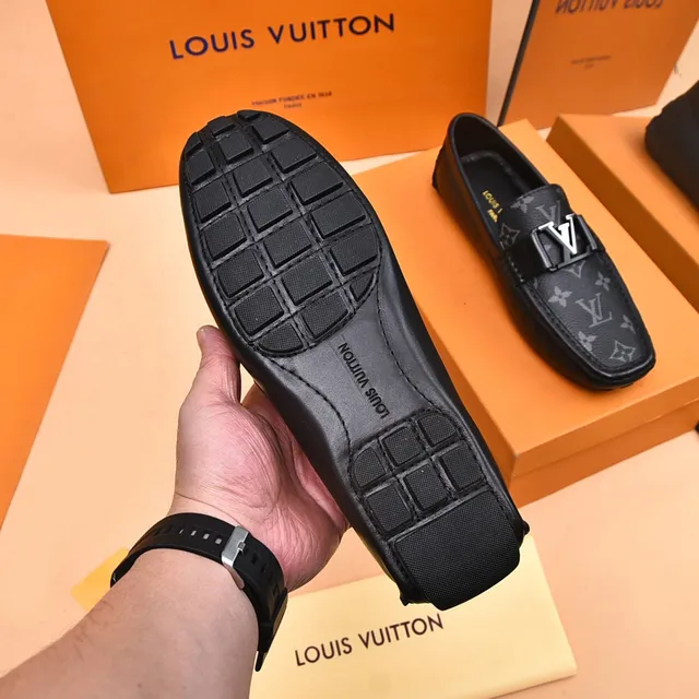 Louis Vuitton Black Gray Monogram Canvas Leather-Trimmed Loafer 5