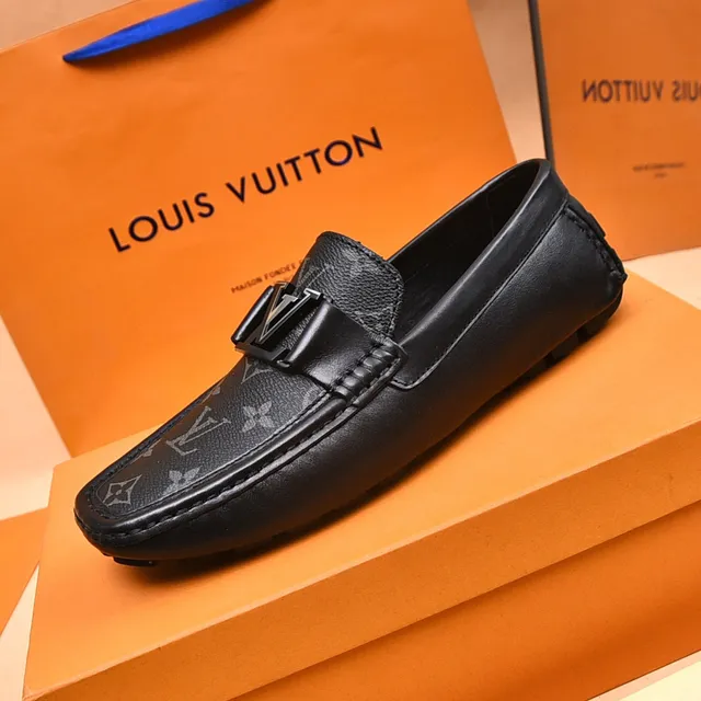 Louis Vuitton Black Gray Monogram Canvas Leather-Trimmed Loafer 6