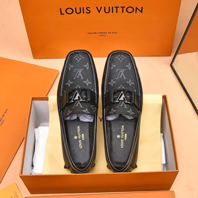 Louis Vuitton Black Gray Monogram Canvas Leather-Trimmed Loafer 8