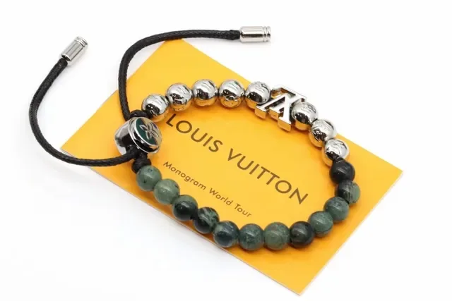 Louis Vuitton Black Silver Beaded Monogrammed Bracelet 5