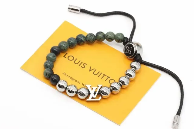 Louis Vuitton Black Silver Beaded Monogrammed Bracelet 6